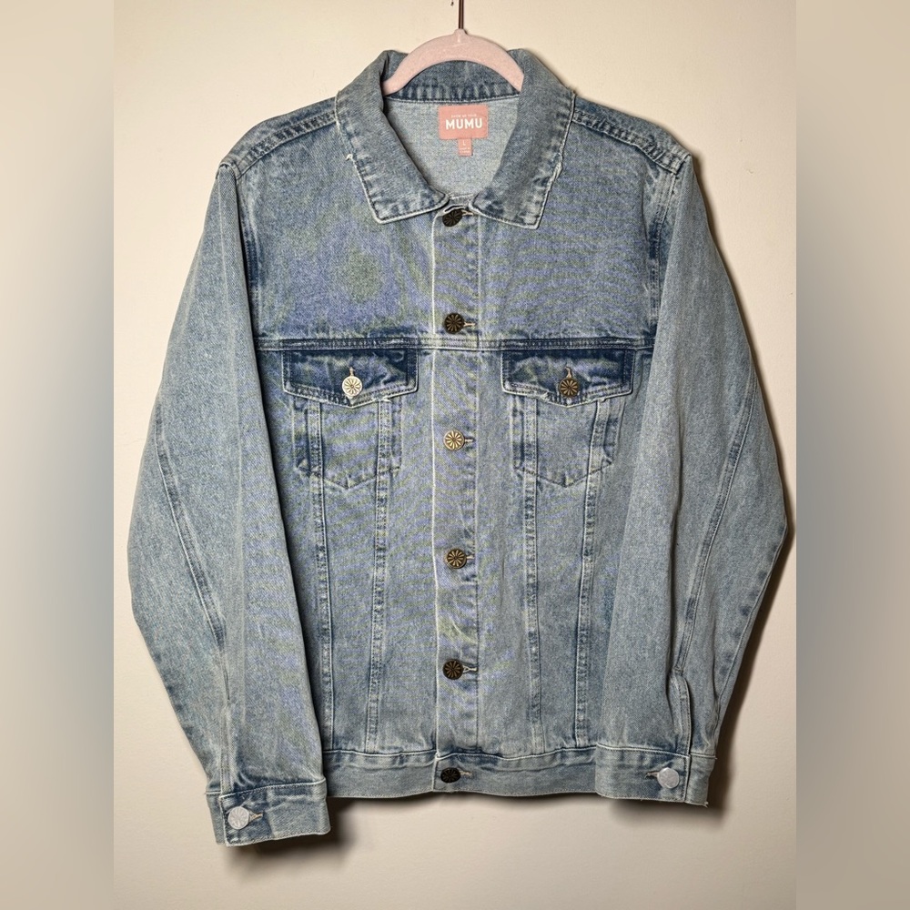 NEW Show Me Your Mumu Denim Jacket L Ride or Die Back Graphic Oversized Fit